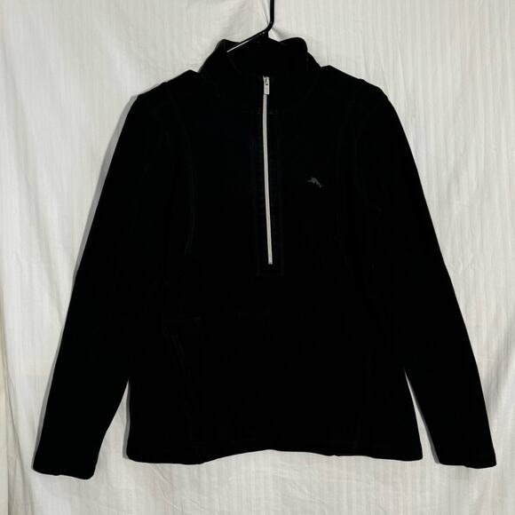 Tommy Bahama Black 1/2 Zip Sweater Pullover Women’s Medium Nautical Swordfish - Picture 2 of 7